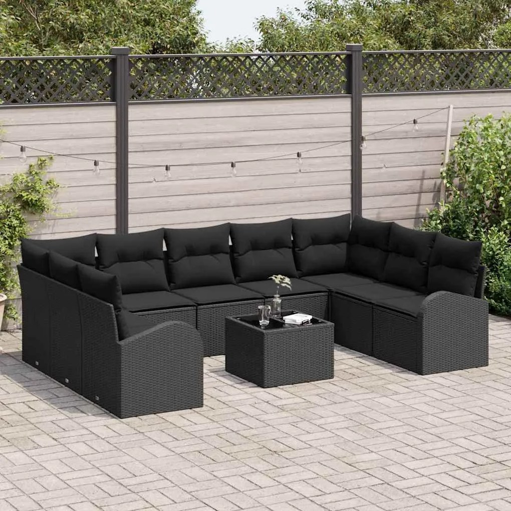 Conjunto de Sofá de Jardim com 10 Peças e Almofadas Bege em Rattan Pol
