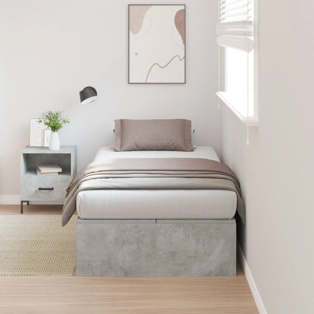 Cama Box com Arrumação Cinza Concreto 75x190 cm em Madeira Engenharia