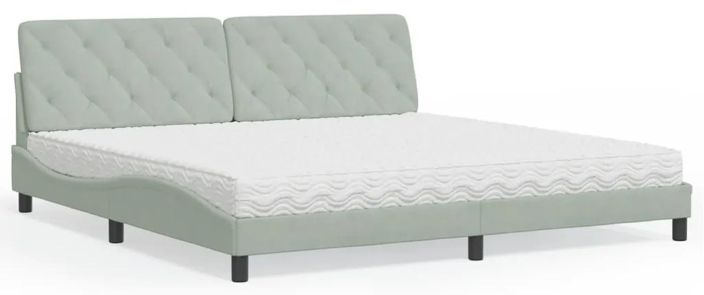 vidaXL Cama com colchão 200x200 cm veludo cinzento-claro