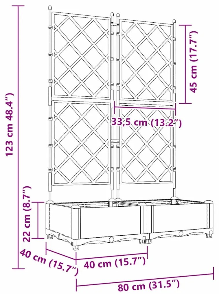 Vaso de Jardim com Treliça 2 pcs Cinza 80x40x125.5 cm