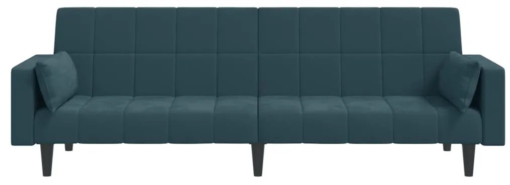 Sofá-cama 2 lugares com duas almofadas veludo azul