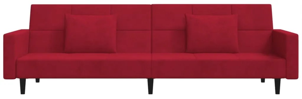 Sofá-cama 2 lugares com duas almofadas veludo vermelho tinto