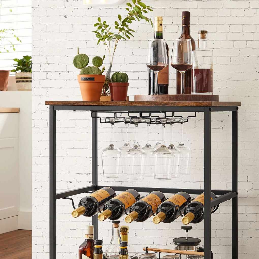 Carrinho de cozinha ou bar 60 x 40 x 75 cm Castanho Vintage-preto
