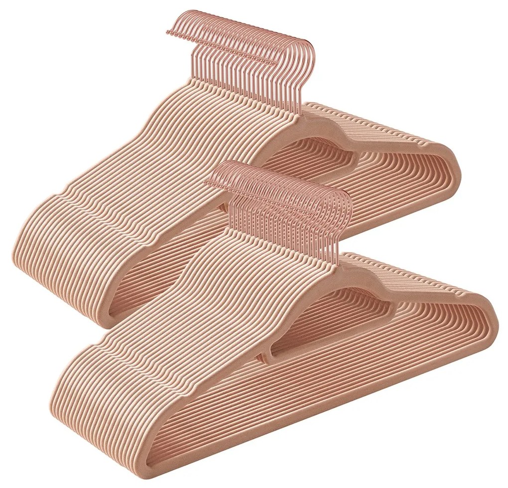 Conjunto de 50 cabides em veludo 43,5 x 22,5 cm Castanho claro + Dourado