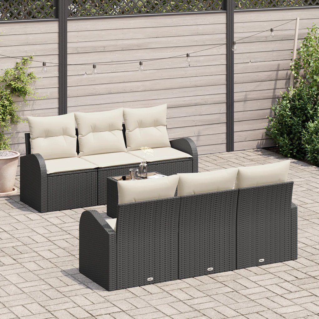Conjunto de Sofá de Jardim vidaXL de 7 peças com Almofadas Preto Rattan Sintético