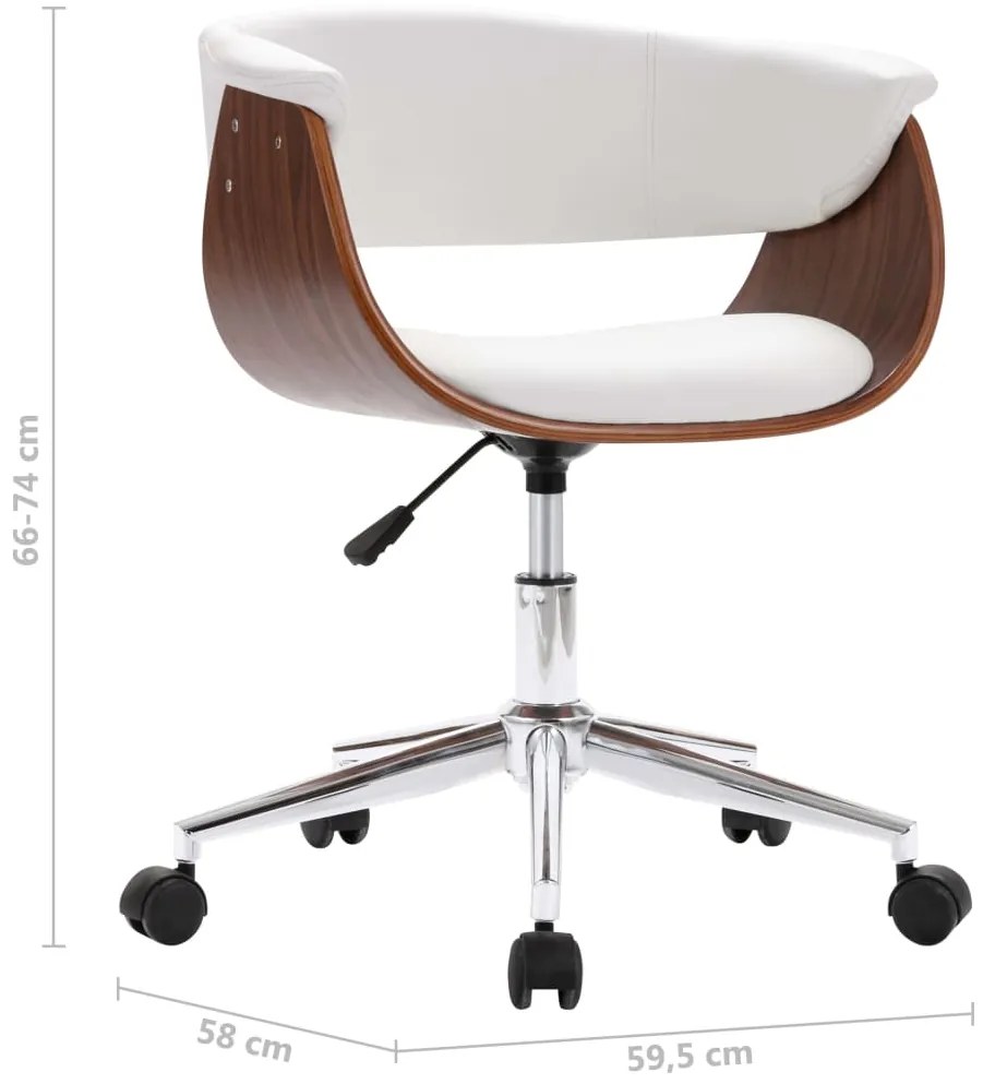 Cadeira escritório giratória madeira curvada/couro arti. branco