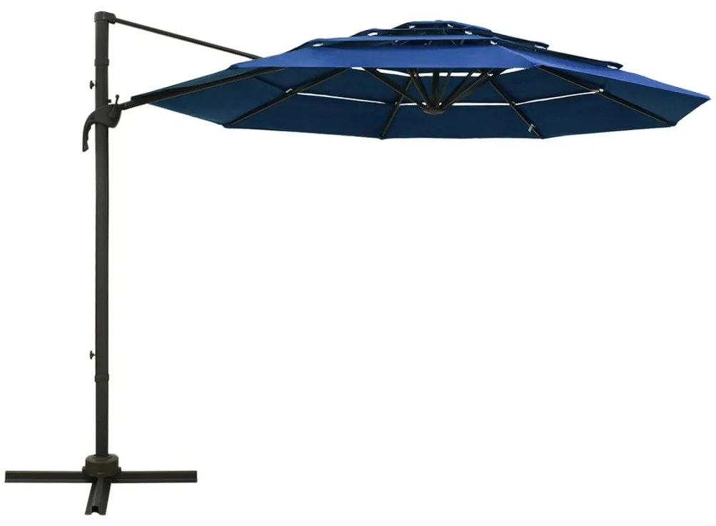 Guarda-sol jardim 4 camadas c/ poste alumínio 3x3 m azul-ciano