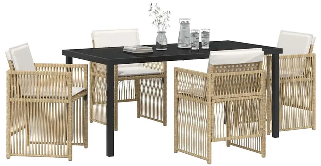 Conjunto de Jantar de Jardim com 5 Peças e Almofadas em Rattan Bege