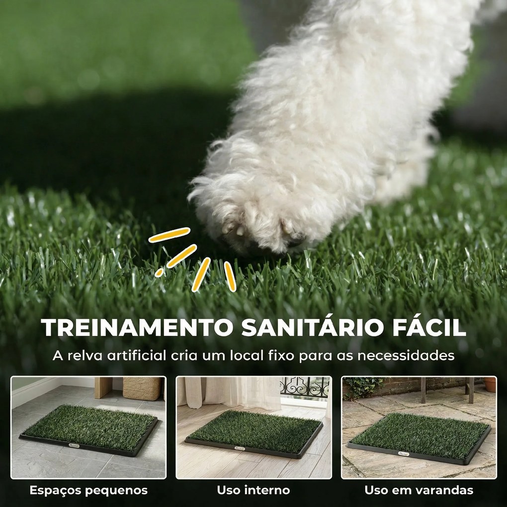 Sanita para Cães com Relva Artificial, 76x50,5 cm, Bandeja Higiênica para Cães para Treino com Drenagem, Verde