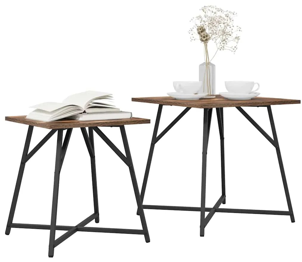 Mesa Lateral vidaXL 2 pcs Carvalho Defumado Madeira Ingenheirada e Met