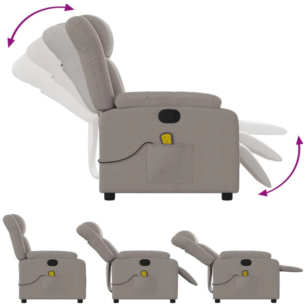 Poltrona de massagens reclinável tecido cinzento-acastanhado