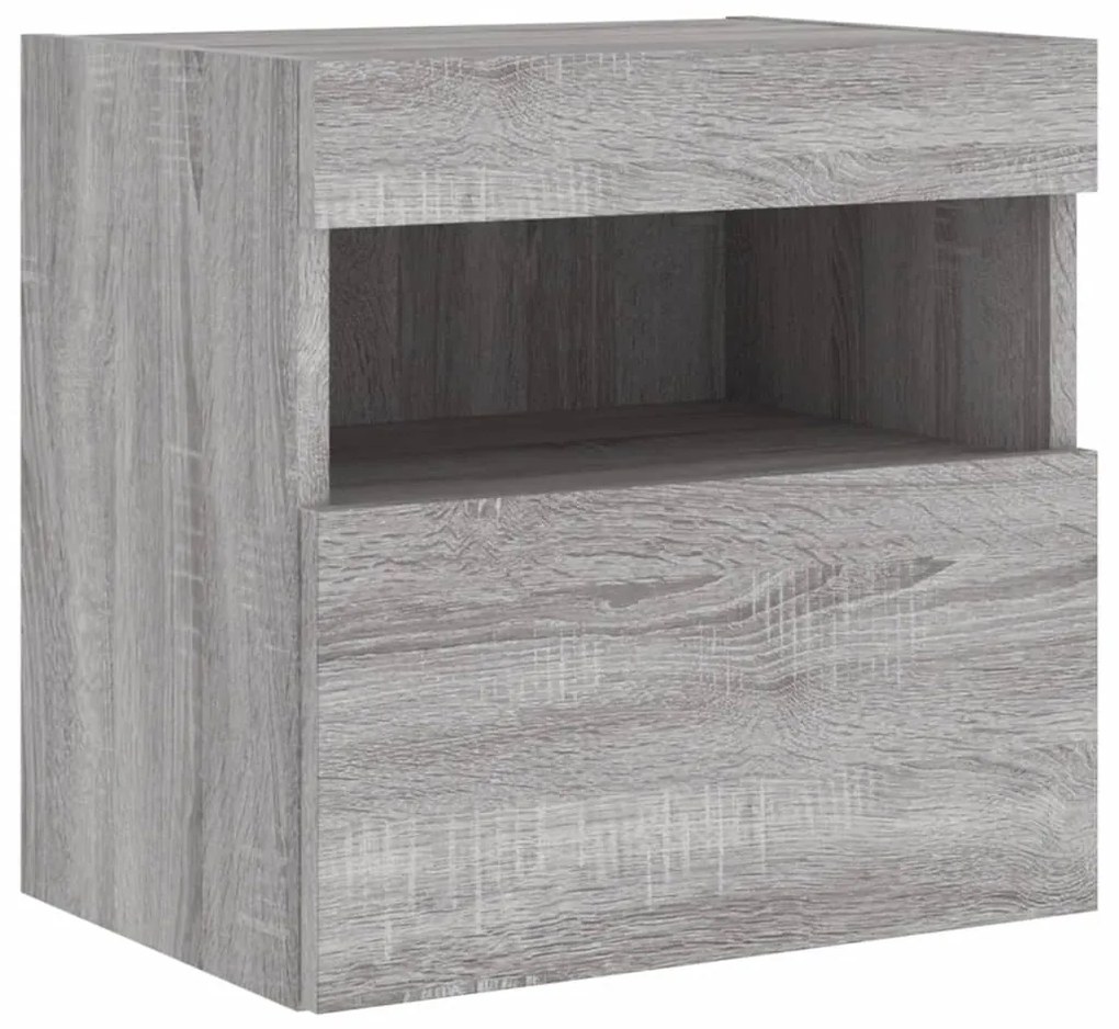 7 pcs conj. móveis de parede p/ TV c/ luzes LED cinzento sonoma