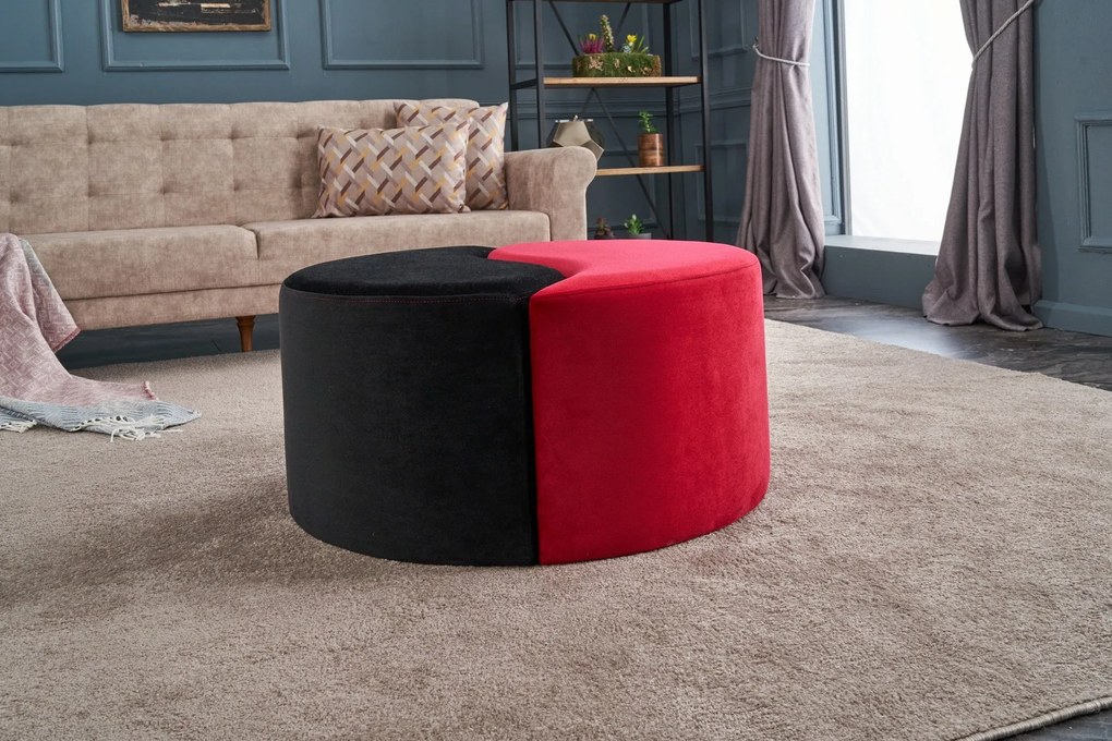 Pouffe Alis Puf – Preto e Vermelho – 80x40x80 cm