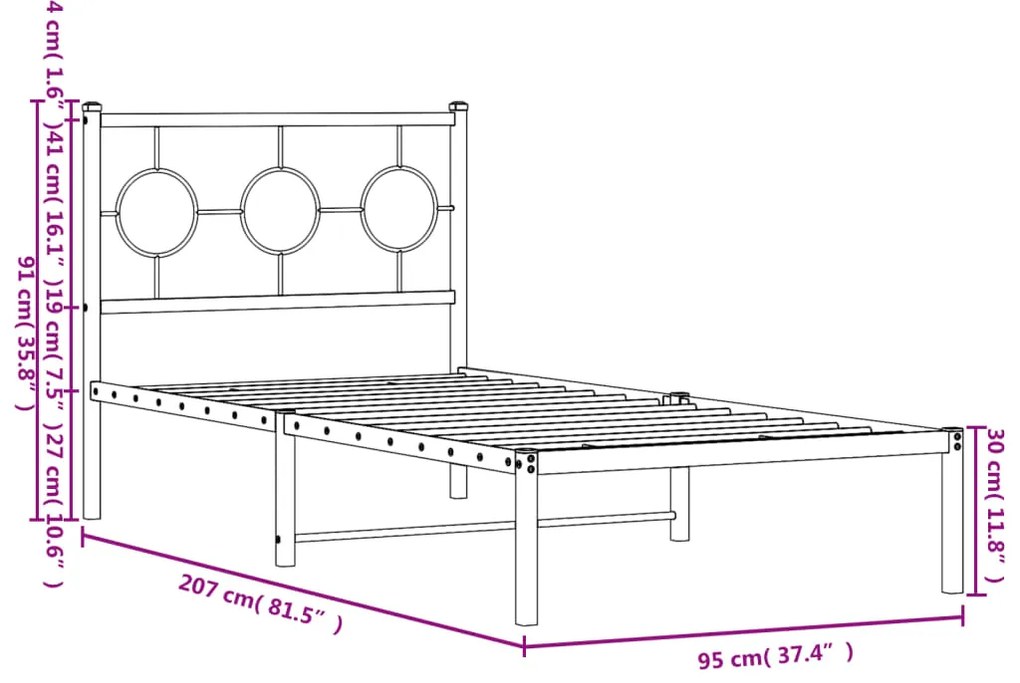 Estrutura de cama com cabeceira 90x200 cm metal branco