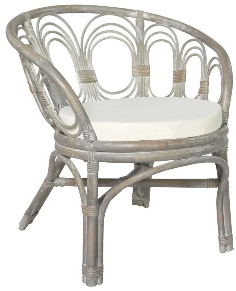 vidaXL Cadeira de jantar com almofadão vime natural e linho cinzento