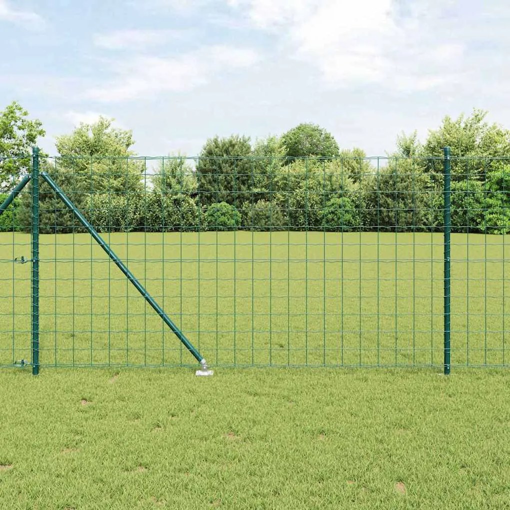 vidaXL Cerca Européia com 7 Postes de Aço Galvanizado Verde 1x10 m