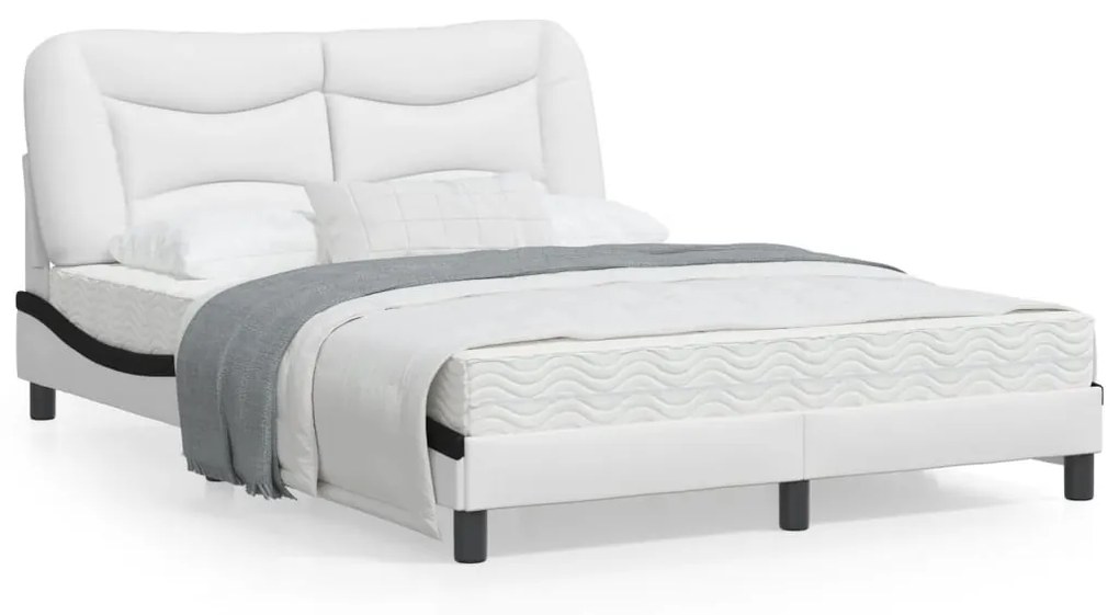 Estrutura cama c/ cabeceira 140x200 couro artif. branco/preto