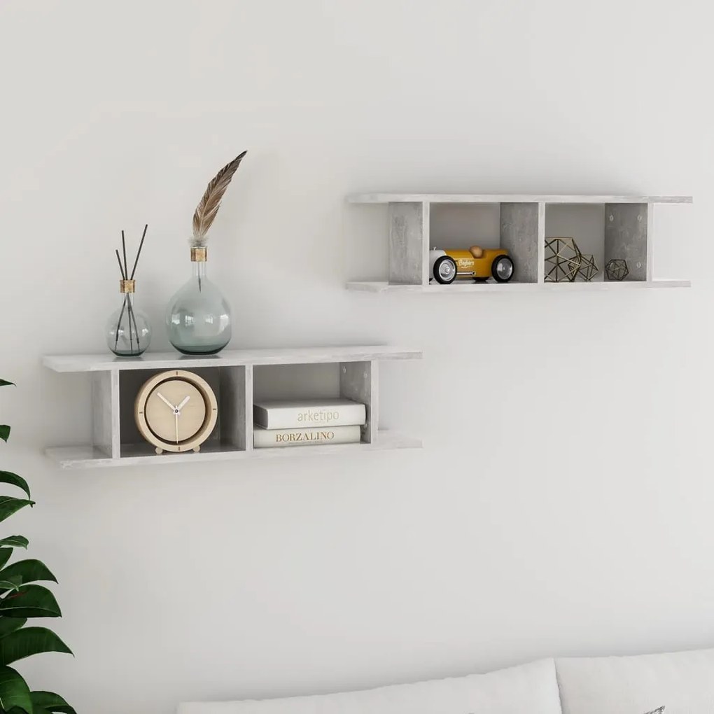 Estantes de parede 2 pcs 78x18x20 cm madeira cinzento cimento
