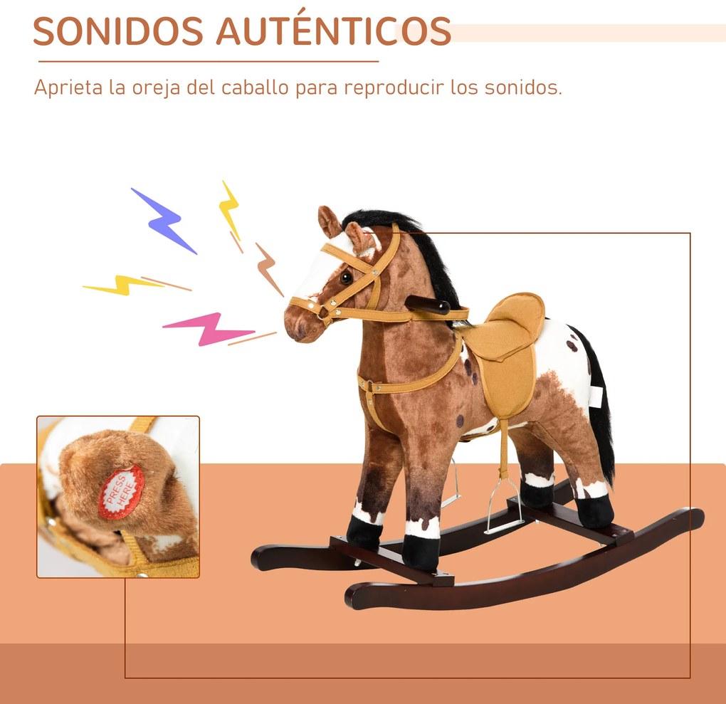 HomCom Cavalo de balanço de pelúcia para crianças acima de 36 meses 71x28x60cm