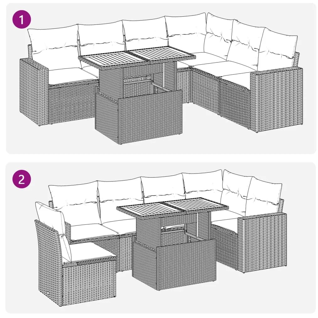 7 pcs conjunto de sofás p/ jardim c/ almofadões vime PE preto