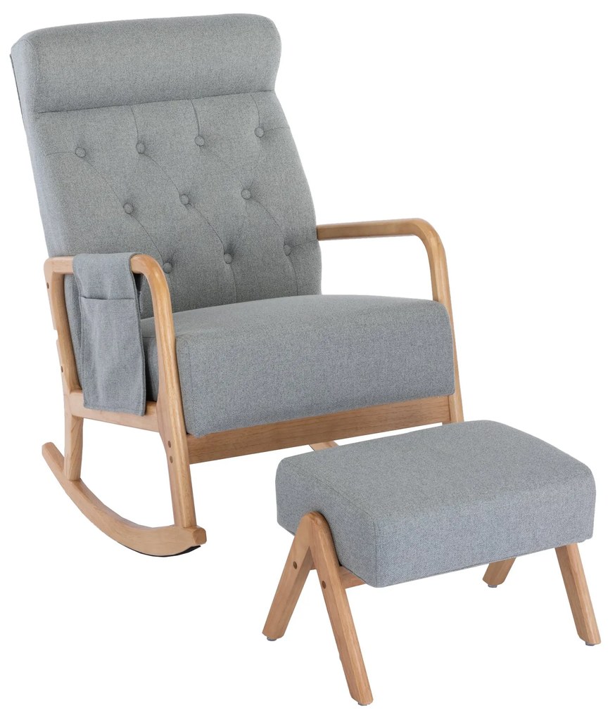 Poltrona de Balanço Ergonômica com Apoio para os Pés para Sala de Estar, 65x85x94cm, Cinza Claro