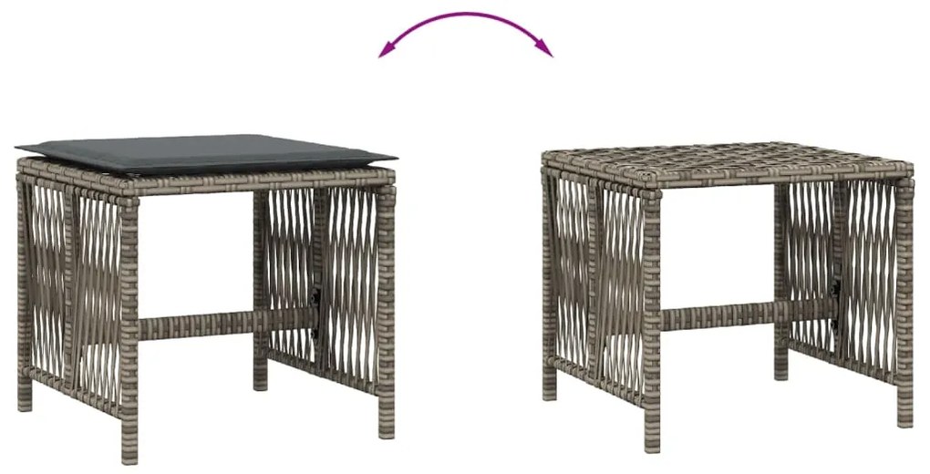 Bancos jardim com almofadões 4 pcs 41x41x36 cm vime PE cinzento