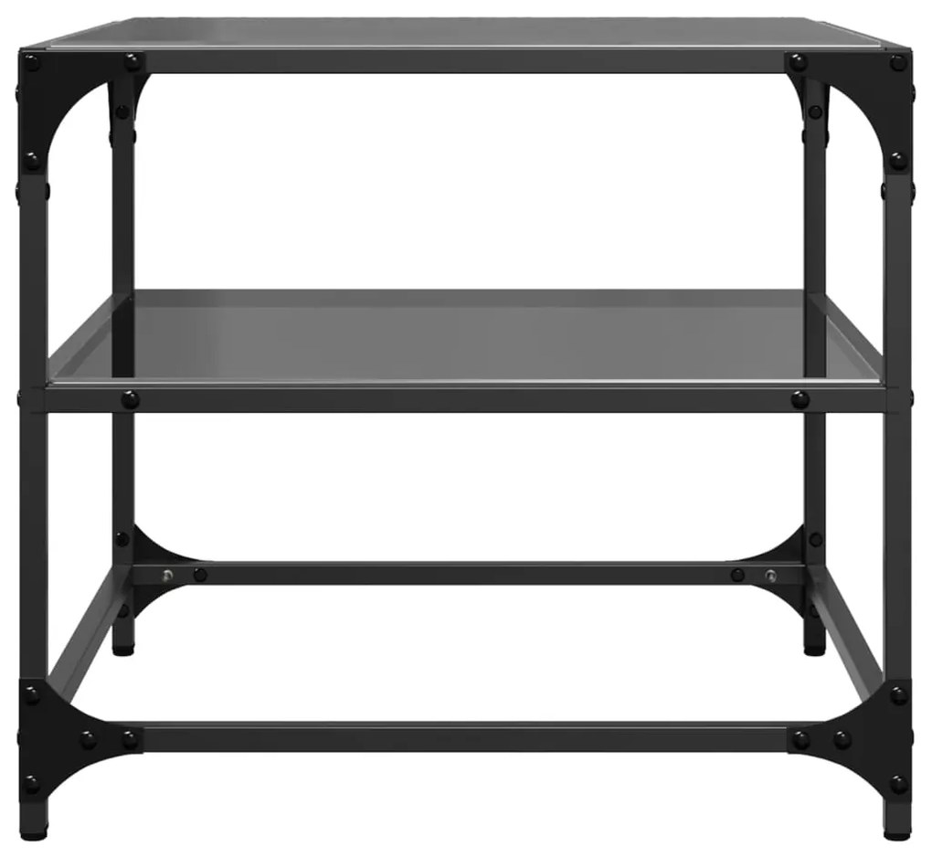 Mesas de centro c/ topo em vidro preto 2 pcs 50x50x45 cm aço