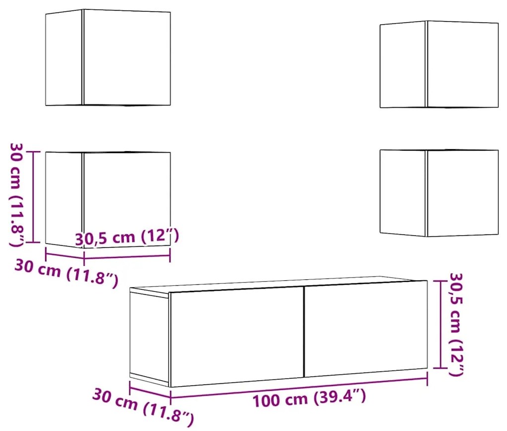 Conjunto de armário TV de parede 5 pcs madeira madeira velha