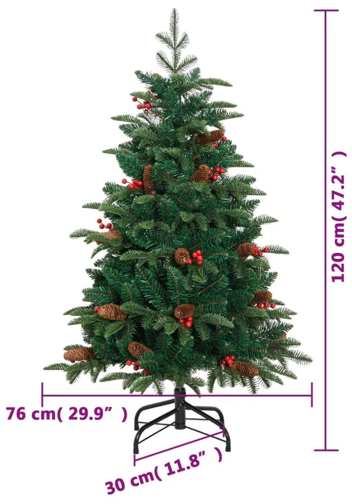 Árvore de Natal artificial articulada c/ pinhas e bagas 120 cm