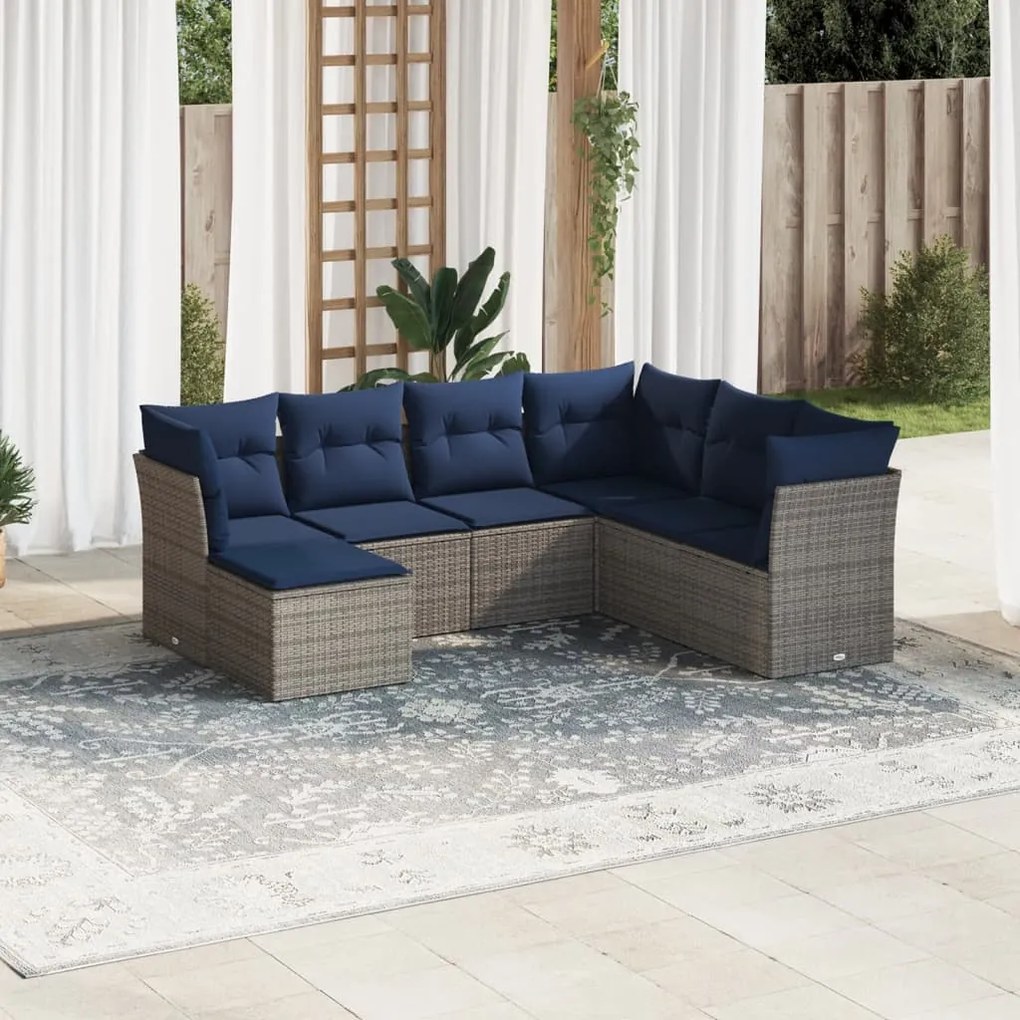 vidaXL 7 pcs conjunto sofás p/ jardim c/ almofadões vime PE cinzento