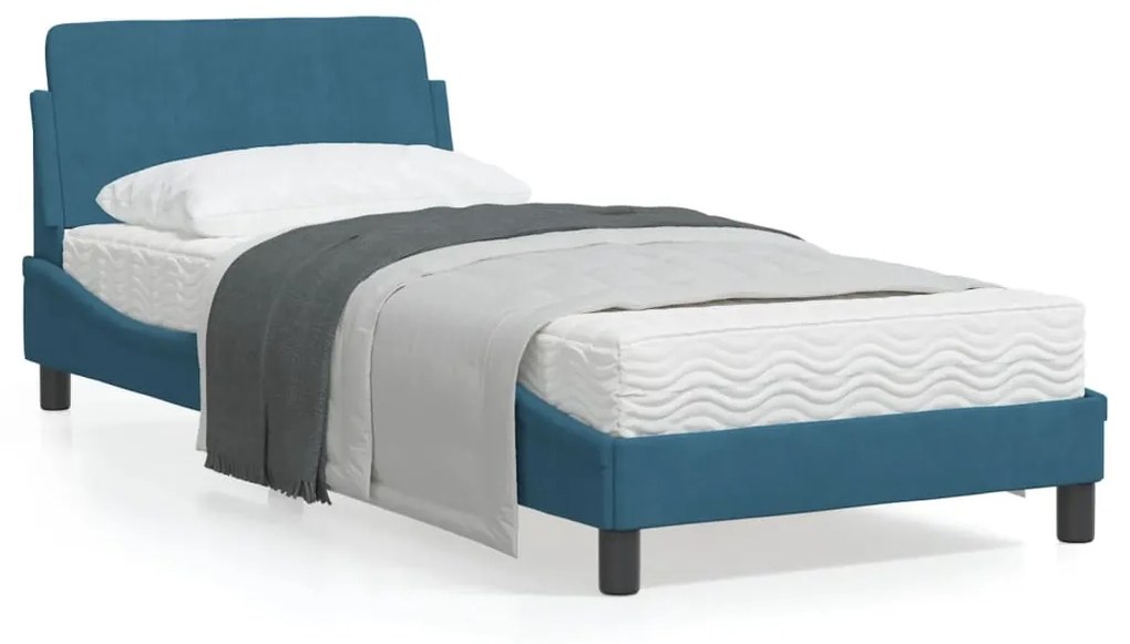 vidaXL Estrutura de cama com cabeceira Dover 90x190 cm veludo azul