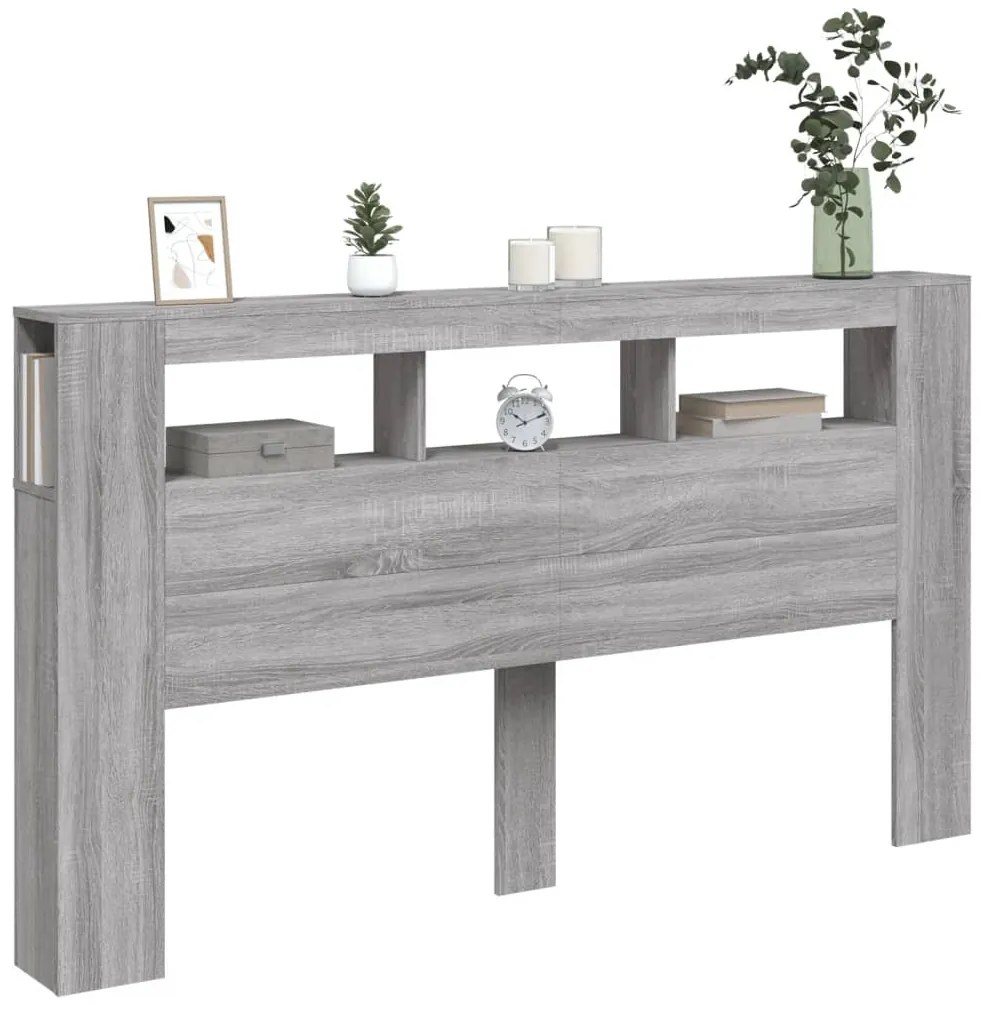 Cabeceira c/ LEDs 180x18,5x103,5 cm sonoma cinzento