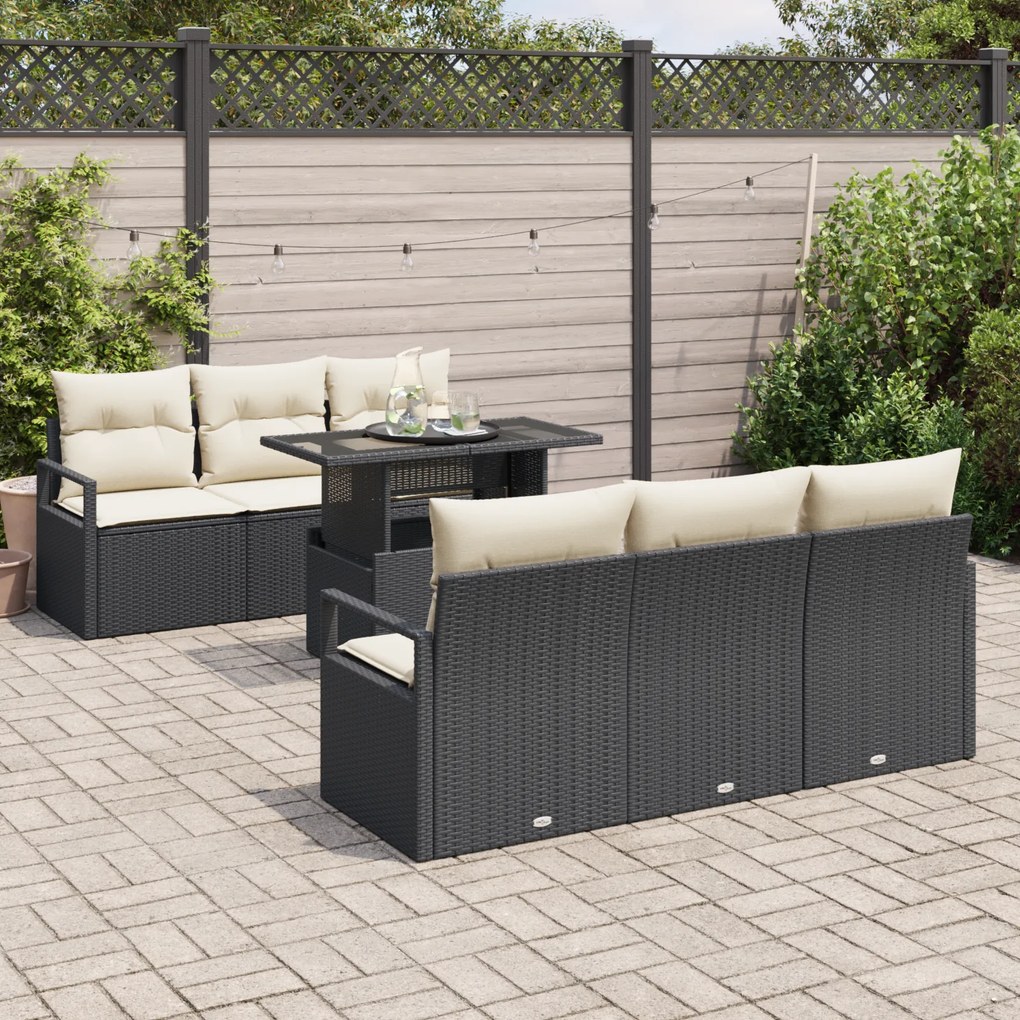 Conjunto de Sofá de Jardim vidaXL de 7 Peças com Almofadas Preto Ratta