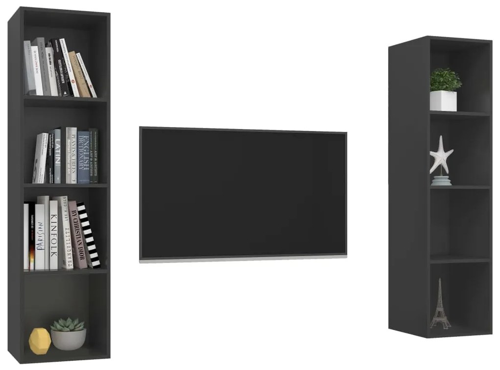 Armários de parede para TV 2 pcs derivados de madeira cinzento