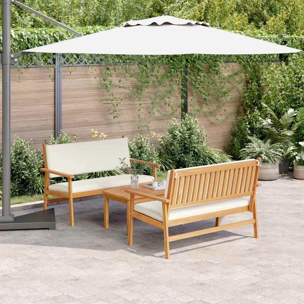 vidaXL Conjunto de Sofá de Jardim com 3 Peças e Almofadas de Madeira de Acácia