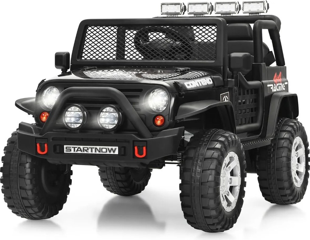 Carro elétrico 12V para crianças com controlo remoto, 3 velocidades, suspensão, música e buzina, para 3 a 7 anos, Preto