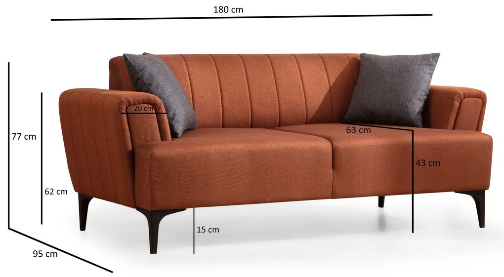 Sofá de 2 Lugares Hamlet – Vermelho Telha – 180x95x77 cm