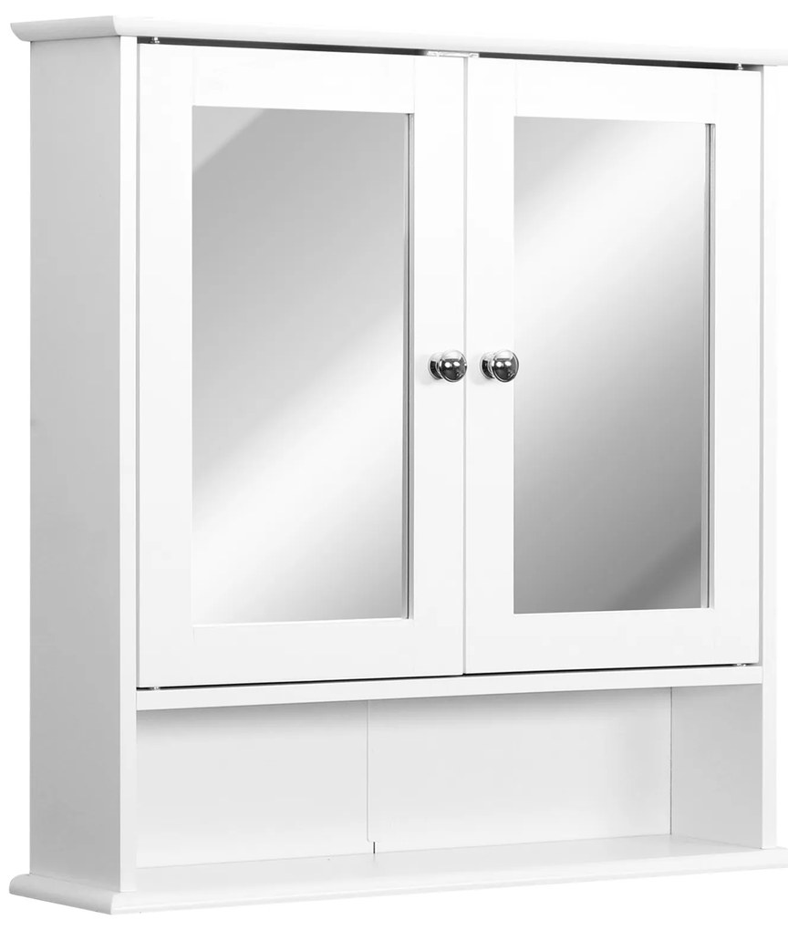 kleankin Armário de banheiro com parede de espelho com 2 portas 3 níveis de armazenamento de parede Cor Branco 56x13x58cm