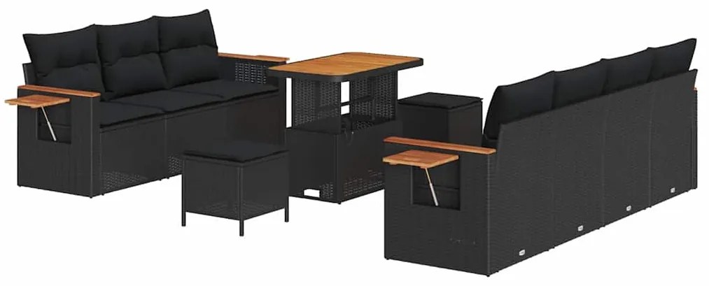 Conjunto de Sofá de Jardim vidaXL com Almofadas Preto Polirattan Acáci