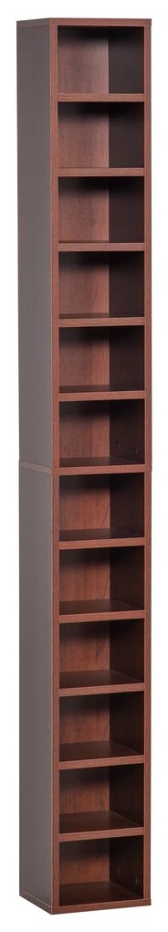 HOMCOM Armazenamento para CD e DVD Estante Coluna de Arrumação Móvel de Arrumação 12 Compartimentos Máx. 204 CD 21x20x175 cm Castanho | Aosom Portugal