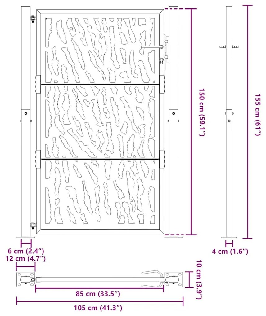 Portão de jardim 105x155 cm projeto de traço de aço resistente