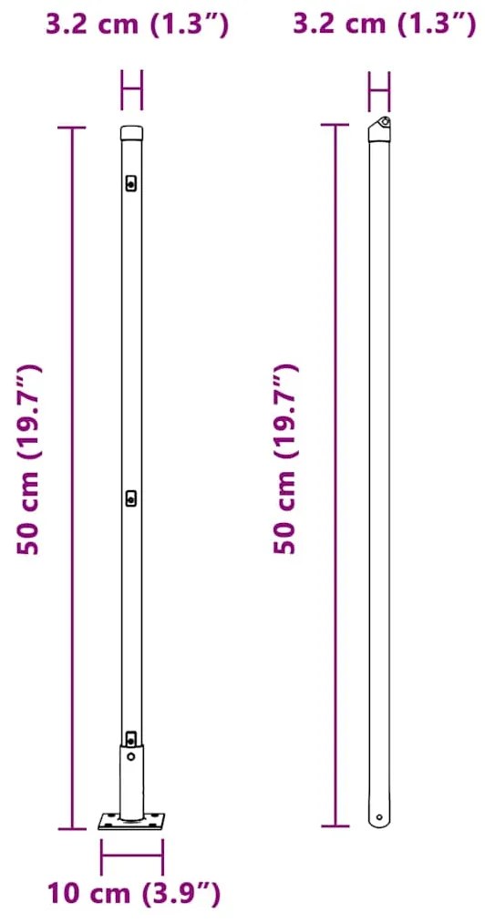 Posts de Cerca com Placas de Base - 52 pcs Ø32mm 50cm em Aço Galvaniza