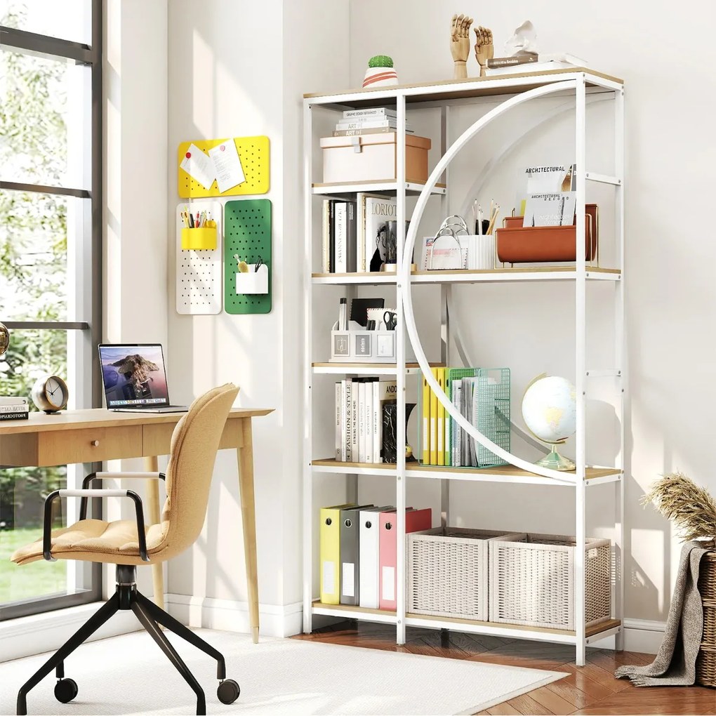 Estante de 6 níveis 100 x 30 x 177 cm com prateleiras de armazenamento abertas Branco e natural