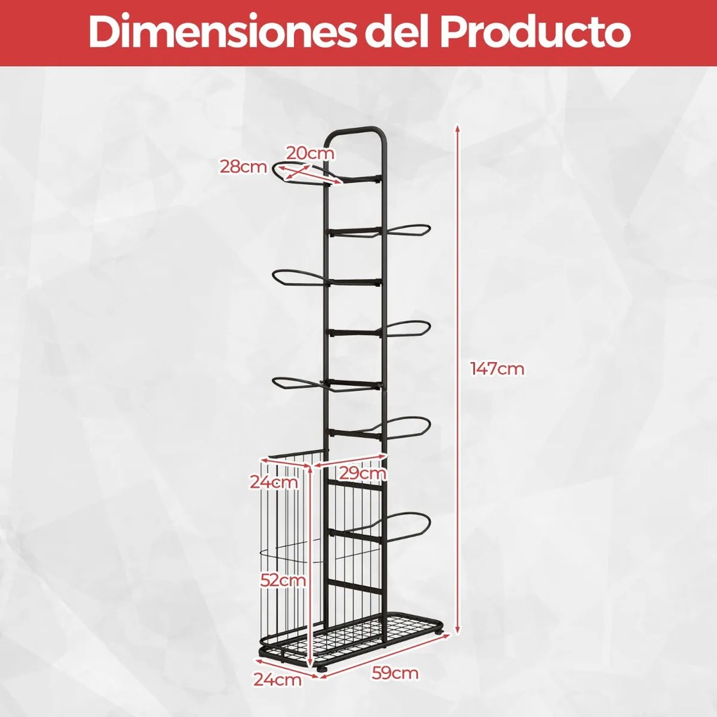 Estante de armazenamento de bolas de 7 níveis Estante de basquetebol com 7 barras de suspensão amovíveis e cesto lateral para bolas