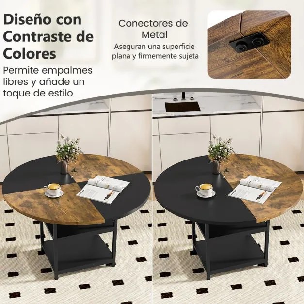 Mesa de jantar ou cozinha 119 cm para 4-6 pessoas de madeira (CADEIRAS NÃO INCLUIDAS) de com design bicolor 2 prateleiras de armazenamento e pernas pr