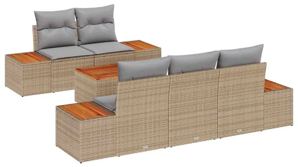Conjunto de Sofá de Jardim vidaXL de 6 Peças com Almofadas em Bege de