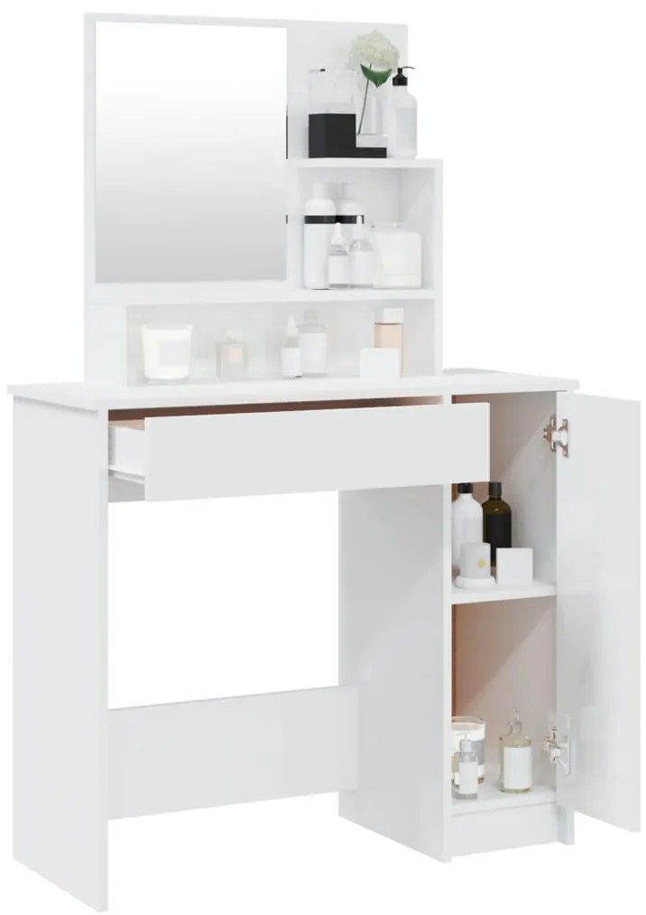 Toucador com espelho 86,5x35x136 cm branco brilhante