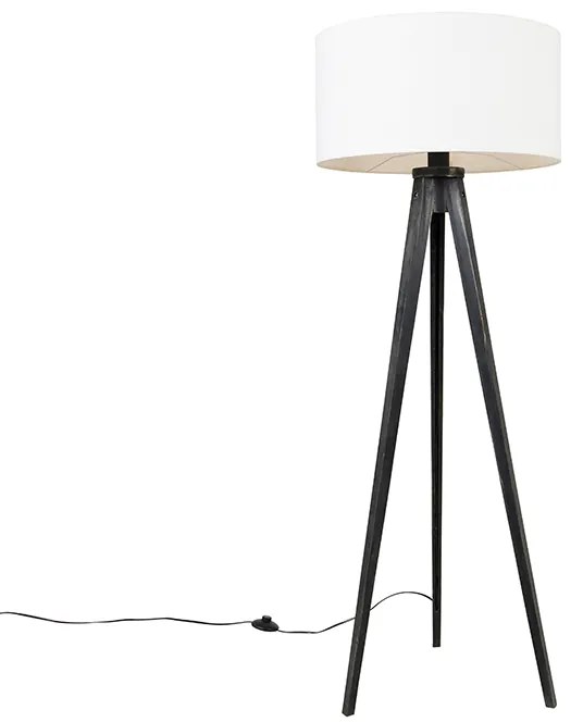 Candeeiro de pé tripé preto com abaajur branco 50 cm - Tripod Classic Moderno