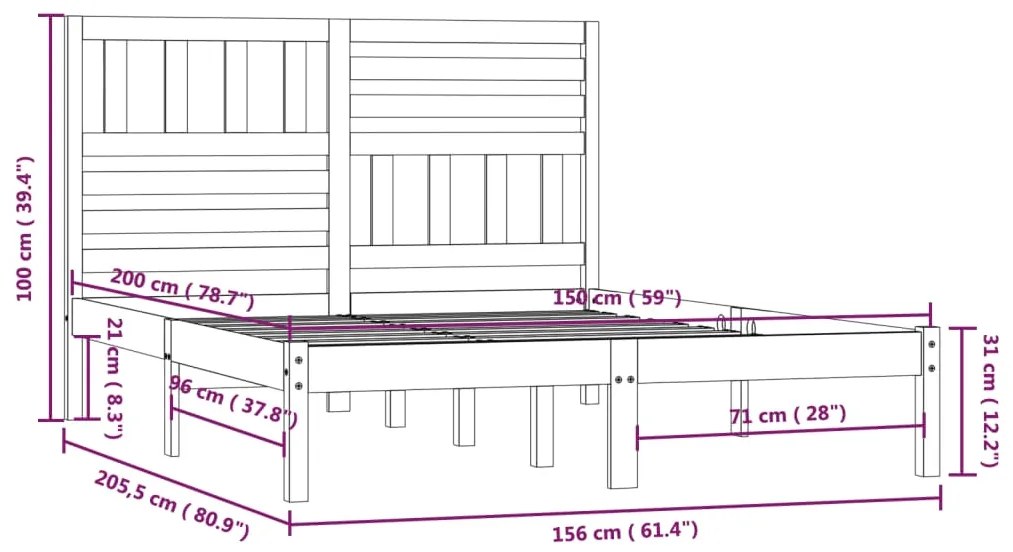 Estrutura de cama king 150x200 cm pinho maciço cinzento