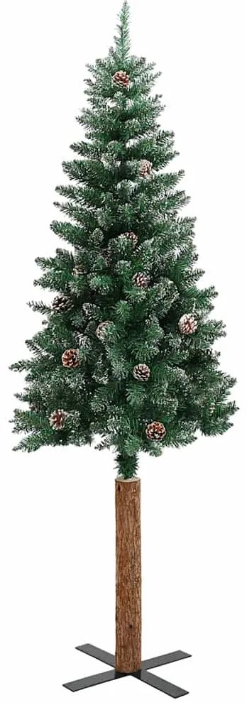 Árvore de Natal fina madeira genuína e neve branca 210 cm verde
